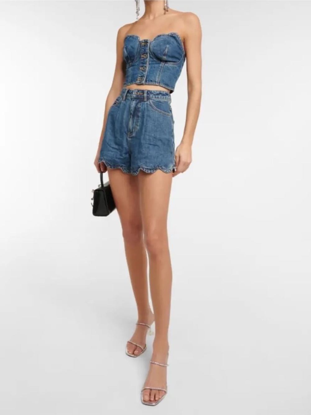 Denim shorts with scalloped hem